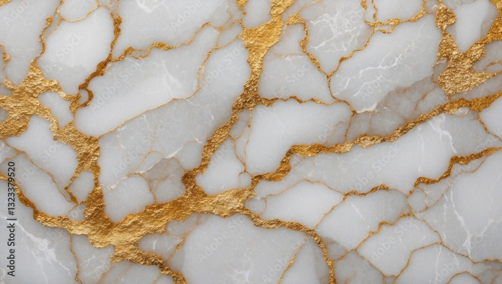 Aufkleber elegant white marble texture with golden veining, featuring intricate patterns and a glossy finish, 