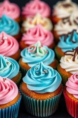 Delectable Kaleidoscope of Artisanal Mini Cupcakes with Whipped Frosting Swirls and Festive Decorations