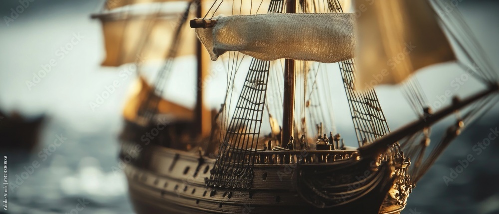 Poster A close-up of a model of a ship, suitable for use in presentations or editorial content