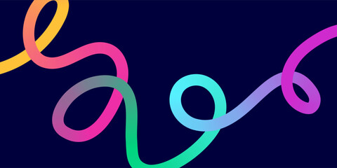 Neon Color Gradient squiggle lines. Scribble stripe with wavy elements. Abstract organic dynamic colorful Shapes on dark background