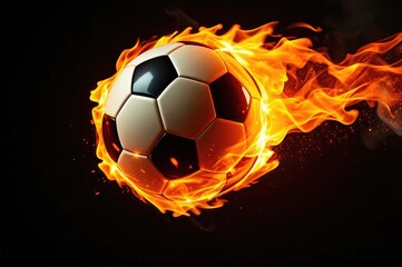 Naklejka premium The Unstoppable Force Blazing Soccer Ball Cutting Through the Darkness of Competition