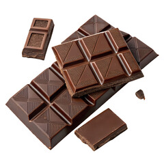 Pieces of Chocolate Bar Isolated on Transparent Background