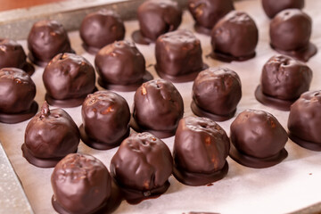 No Bake Almonds Chocolate Balls. Energy Balls. Dessert.