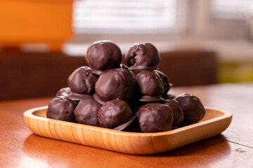 No Bake Almonds Chocolate Balls. Energy Balls. Dessert.
