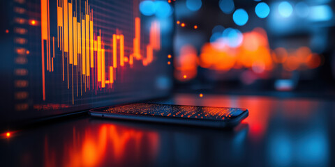 Analyzing financial data trends digital workspace infographic modern office close-up view data visualization insights