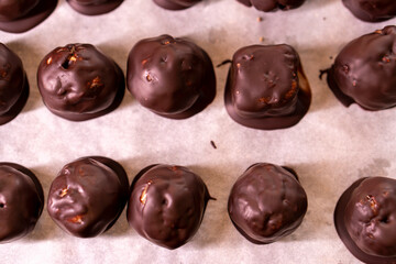 No Bake Almonds Chocolate Balls. Energy Balls. Dessert.