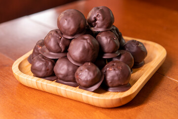 No Bake Almonds Chocolate Balls. Energy Balls. Dessert.