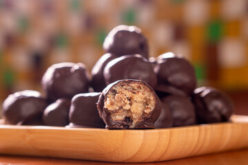 No Bake Almonds Chocolate Balls. Energy Balls. Dessert.