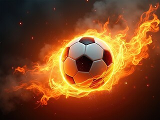 Naklejka premium The Unstoppable Force Blazing Soccer Ball Cutting Through the Darkness of Competition