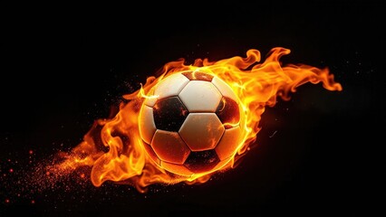 Fototapeta premium The Unstoppable Force Blazing Soccer Ball Cutting Through the Darkness of Competition