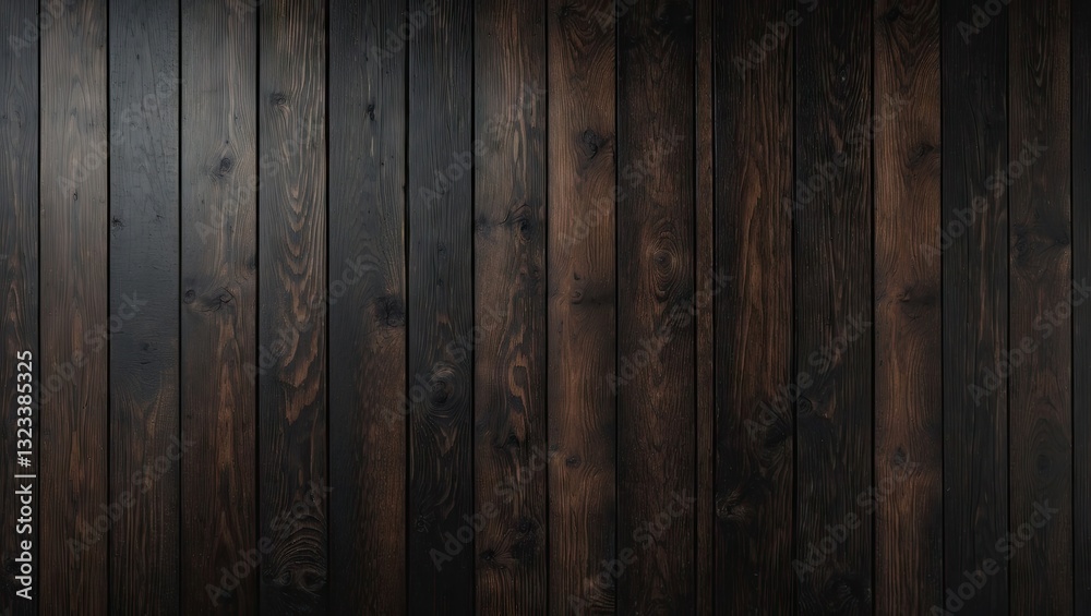 Poster dark background of oak or ebony plank wood texture in deep brown tones with vertical alignment, idea