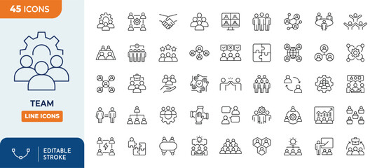 Team icon set. Outline Icon Collection. Editable stroke. Vector illustration