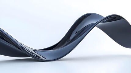 Abstract Smooth Black Wave Sculpture with Reflective Surface on Gradient Background