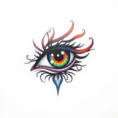 Naklejka premium Enchanting Eye: A mesmerizing eye illustration, bursting with a spectrum of vibrant colors, is embellished with intricate, flowing patterns that evoke a sense of mystique and fantasy.