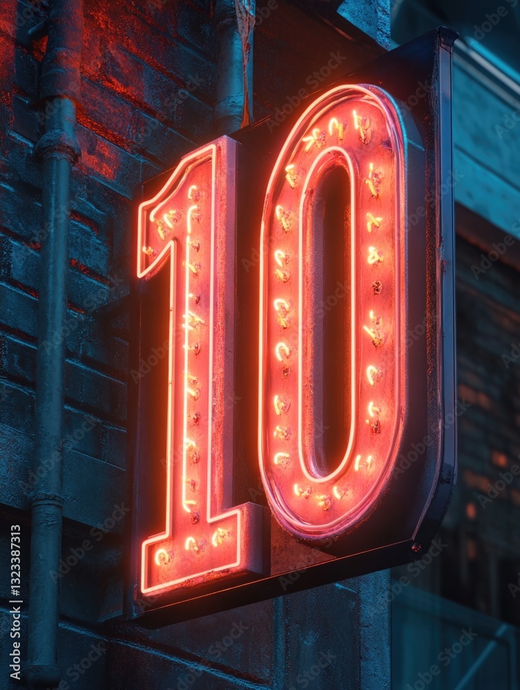 Aufkleber a bright and colorful neon sign displaying the number 10 in bold letters