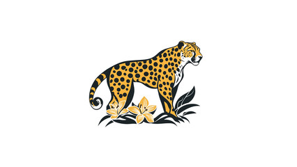 Majestic Cheetah in Tropical Floral Setting Elegant Vector Illustration