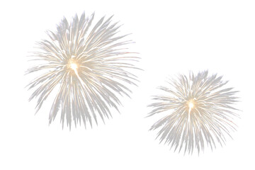 Photo of white and golden real fireworks texture overlay, isolated on transparent background, festive celebration, 4th of July holiday, Independence day,christmas, wedding png cut out