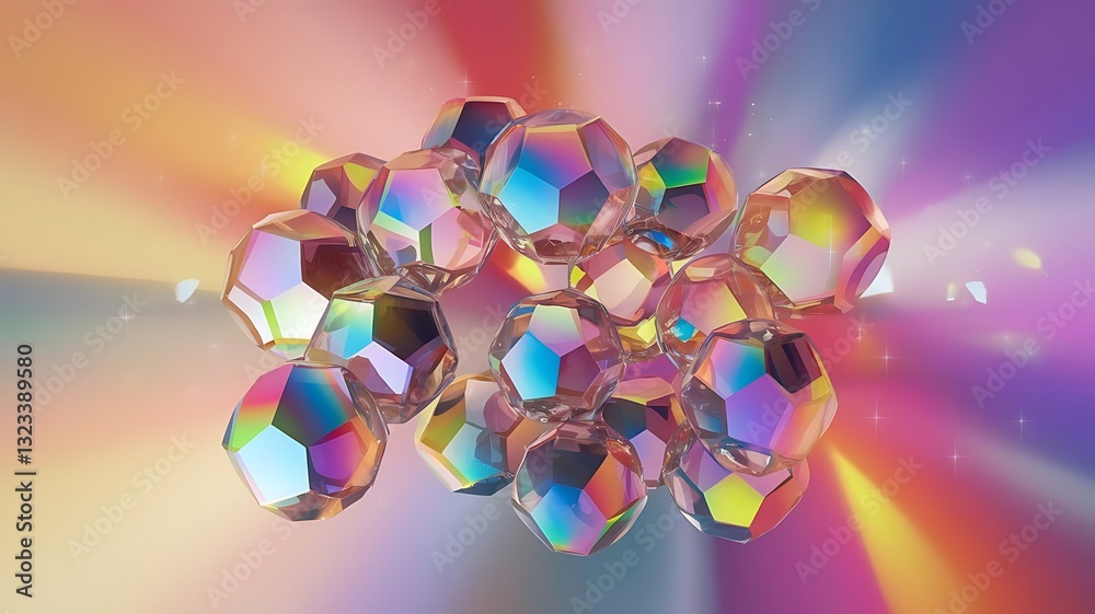 Wall mural abstract background with glass geometric figures prisms with light diffraction of spectrum colors an