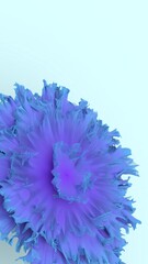 Close-up 3D render of an abstract blue and purple organic structure with delicate flowing textures and copy space on a light background