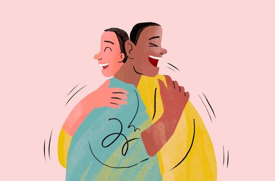 Two friends hugging