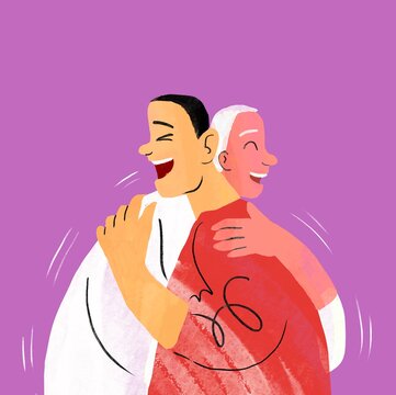 father and son hugging