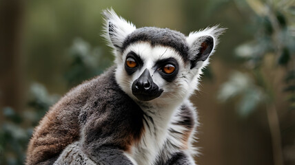 Obraz premium Ring Tailed Lemur Portrait with Striking Eyes and Fluffy Ears