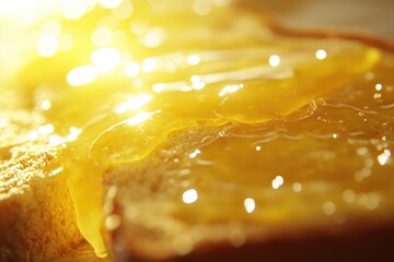 A close-up view of a slice of bread covered in honey, perfect for use in food-related illustrations or as a symbol of sweetness