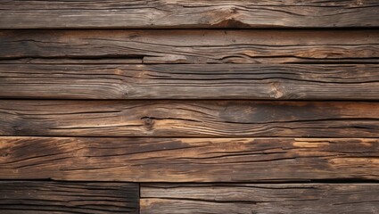 Rustic wooden wall background with dark brown planks arranged horizontally showcasing natural grain patterns and textures of aged wood.