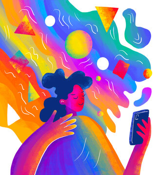 Enjoying vibrant colors and creativity while using a smartphone