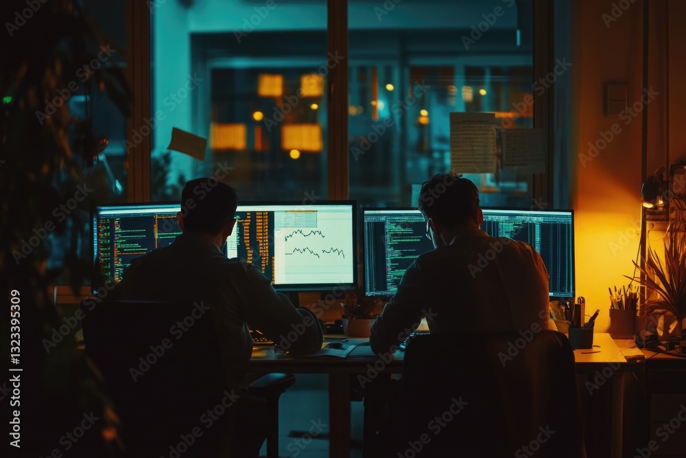 Aufkleber two colleagues working together on their computers, suitable for office or work-related projects