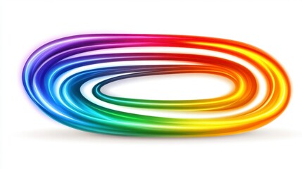 Fototapeta premium Abstract colorful light trails forming vibrant oval shapes on white background. Glowing rainbow spectrum effect. Digital art graphic design element.