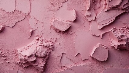 Fototapeta premium Textured pink plaster wall with rough patches and uneven layers creating a distressed appearance ideal for background or design elements.