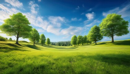 scenic greeneries with trees and blue sky background illustration