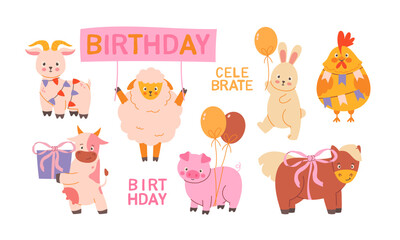 Collection of cute animals wishing you a happy birthday