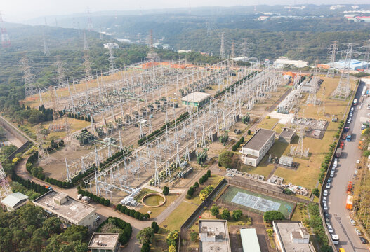 Aerial Image of High - Voltage Substation with Transmission Equi
