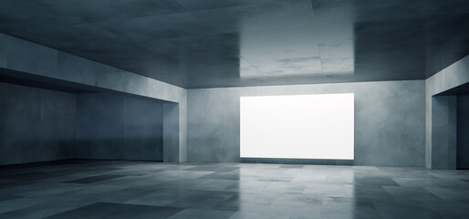 Abstract concrete modern room with blank white banner