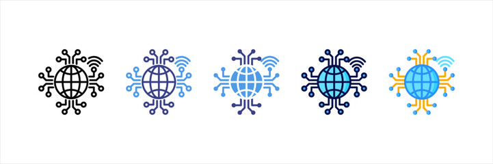 Global Network Multi Style Icon Set