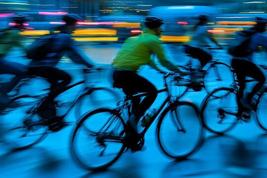 National Bike to Work Day features vibrant cyclists navigating urban landscapes, emphasizing the benefits of eco-friendly commuting and physical activity. - Powered by Adobe