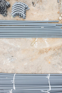 PVC Pipes and Fittings Construction Site Aerial View