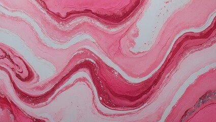 Marbled pink and white textured background with fluid waves and glossy finish creating an elegant abstract design suitable for various applications