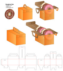 Donut Box packaging die cut template design. 3d mock-up