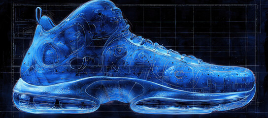 blue print of shoe in  hand drawn vector illustration