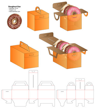 Donut Box packaging die cut template design. 3d mock-up