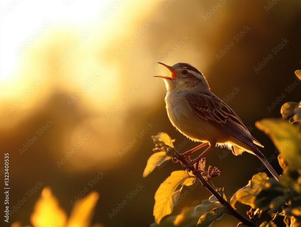 Poster a small bird sitting on the top of a tree branch, perhaps looking for food or taking a break