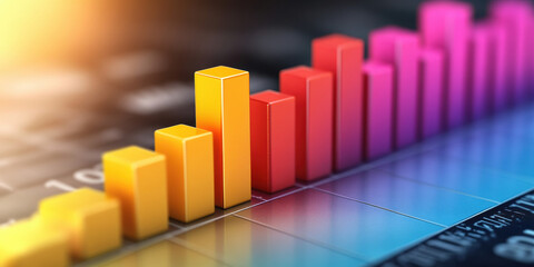 Analyzing business growth trends through colorful bar graphs in a digital environment