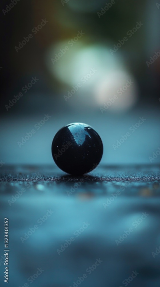 Poster a single black stone sits atop a table, with no surrounding context