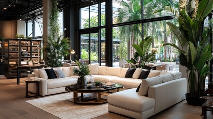 Modern Living Room Design with Sunlight and Indoor Plants