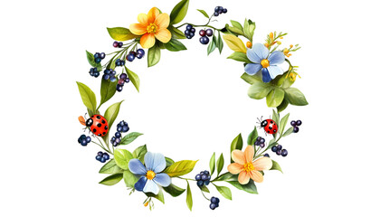 Floral Wreath Watercolor Flowers Frame Border on transparent background