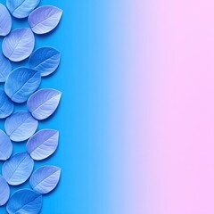 Obraz premium Blue and pink gradient background with a vertical line of small, textured blue leaves. Minimalist and elegant design.