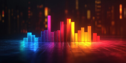 Vibrant audio visualization in urban setting digital art nighttime glow abstract environment